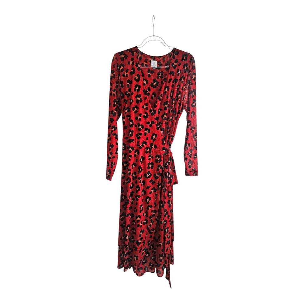 CAbi Dress L Full Wrap L/S Animal Print Mesh V-Neck Sheer Sleeves